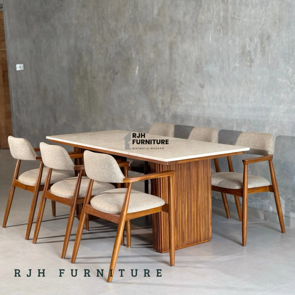 REALPICT SET MEJA MAKAN MARMER, DINING SET MINIMALIS HEROSIMA