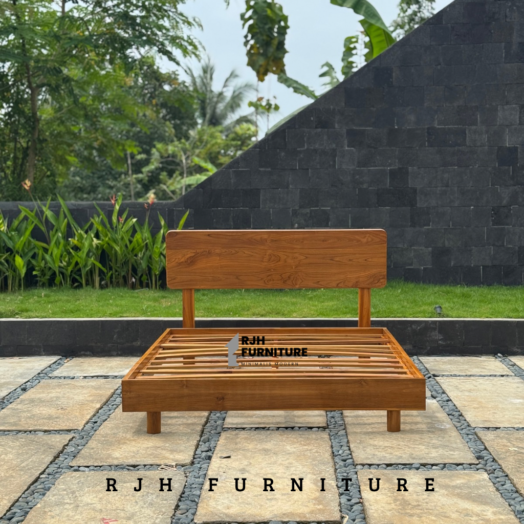 Dipan Kayu Jati Minimalis 160x200 – Teak Wood Bed Frame | Natural Elegant Design