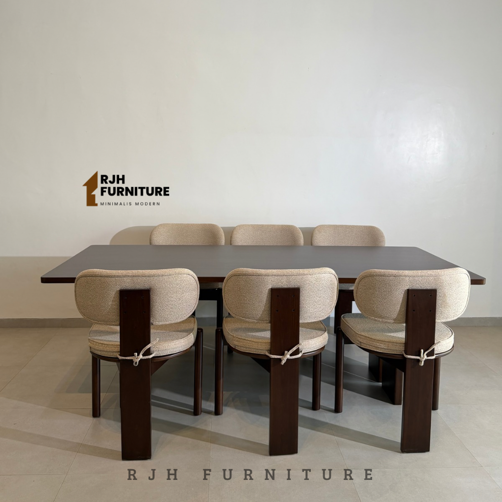 Dining set Aurielle Meja Makan Jati Furniture Kayu Handmade, Salak muda doff & Elegan