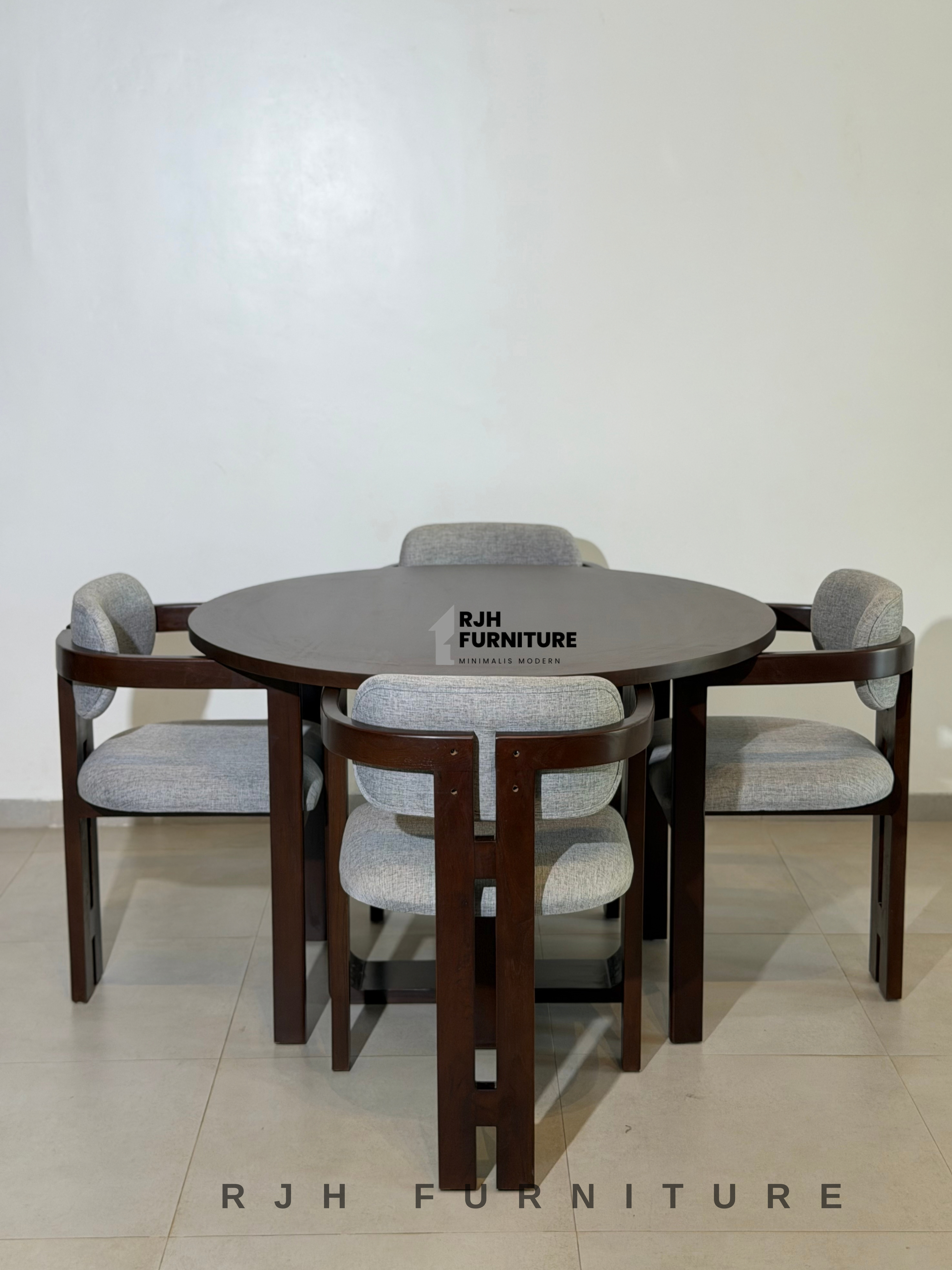 Modern Round Dining Table Set 100 cm – 4 Chairs Minimalist Elegant Furniture