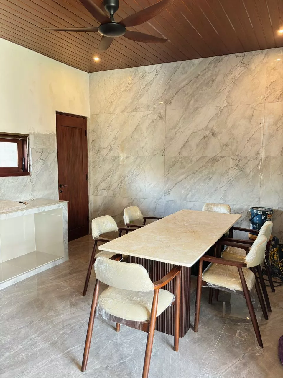 REALPICT SET MEJA MAKAN MARMER, DINING SET MINIMALIS HEROSIMA